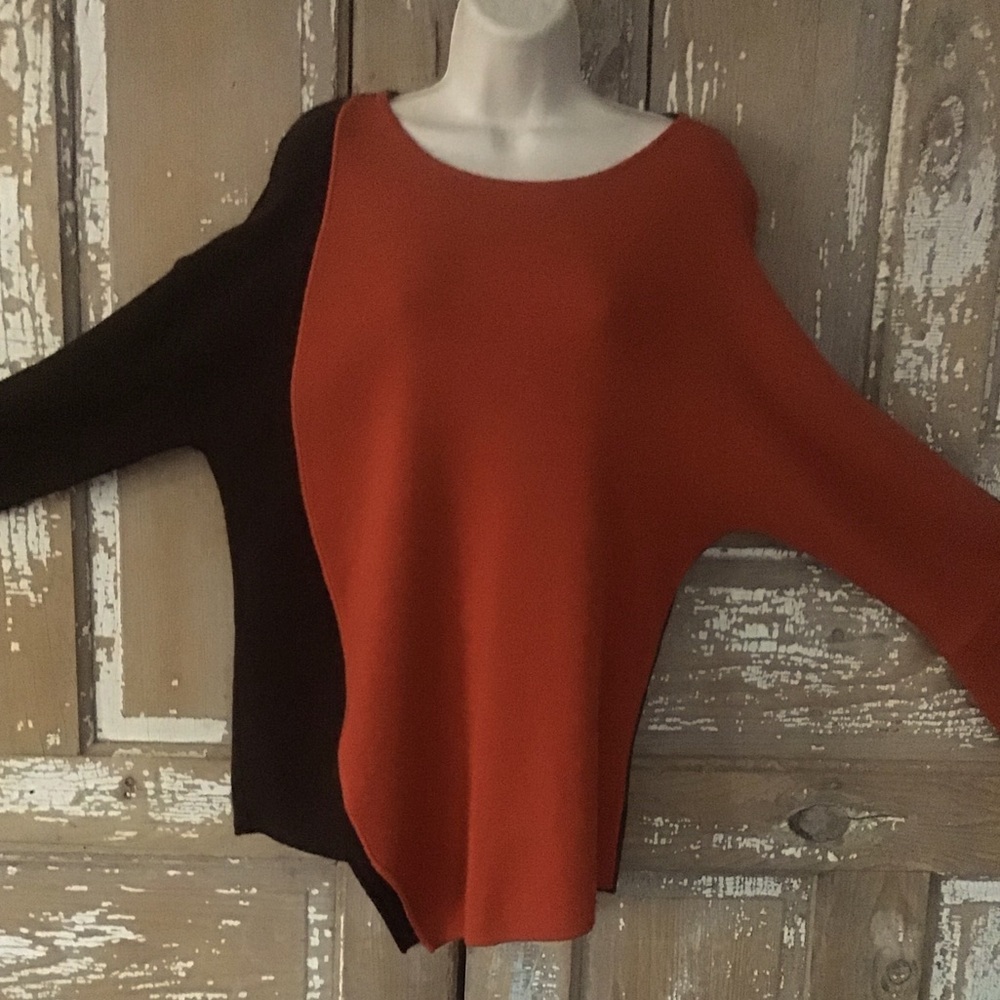 Gliv Womans Asymmetric Pullover Sweater Large Brown Orange Wool Italy